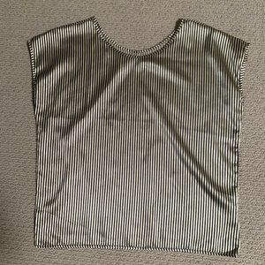 American Apparel Oversized Satin Charmeuse Square Top Ivory Black Stripe